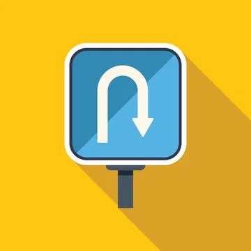 Blue square u turn sign showing wrong way on yellow background Illustrazione stock