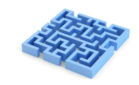 Blue squared 3d maze. Isolated. Contains clipping path Illustrazione stock