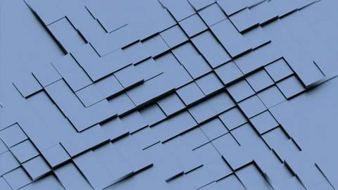 Blue squared moving 3D tiles pattern. Design. Texture of waving cubes creating Stock Illustration