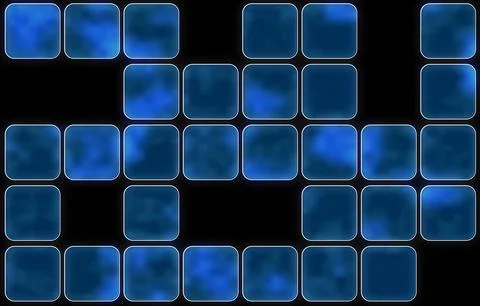 Blue squares on black background Stock Photos
