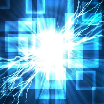 Blue squares with lightning. Stock Photos