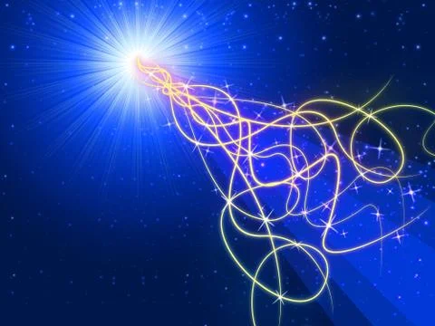 Blue squiggles background shows bright rays and pattern. Stock Illustration