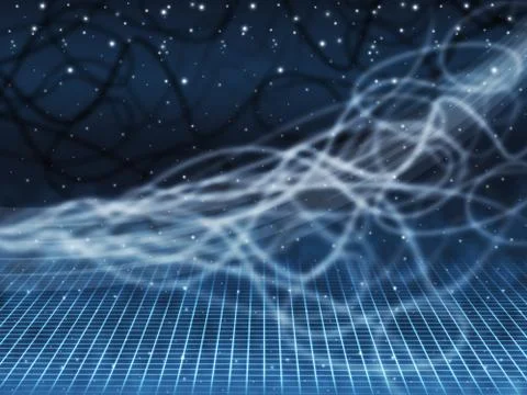Blue Squiggles Background Shows Starry Sky And Grid Stock Illustration