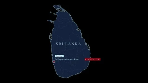 Blue sri lanka map with sri jayawardenepura kotte city and coordinates Stock Footage 284464447