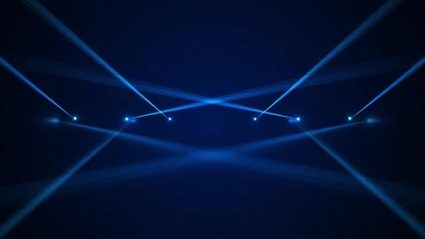 Blue stage background bright spotlights, crossing beams, empty center, concert l Stock Footage 340401956