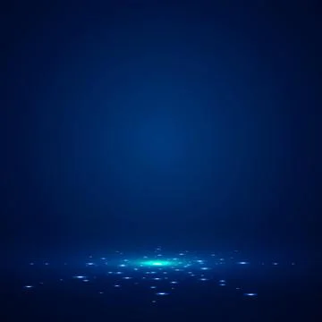 Blue stage background with light rays of spotlight and falling sparkling. Stock Illustration