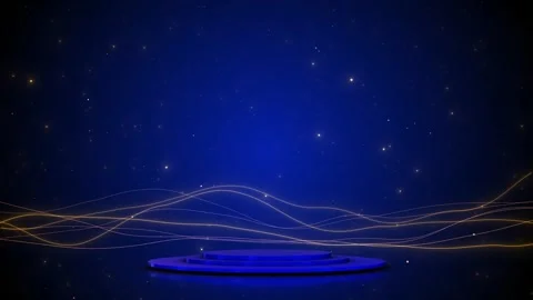 Blue stage platform background golden light waves, starry space, glowing Stock Footage 333862360