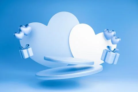 Blue stage with white clouds and gift boxes for holiday celebration scene Stock Illustration