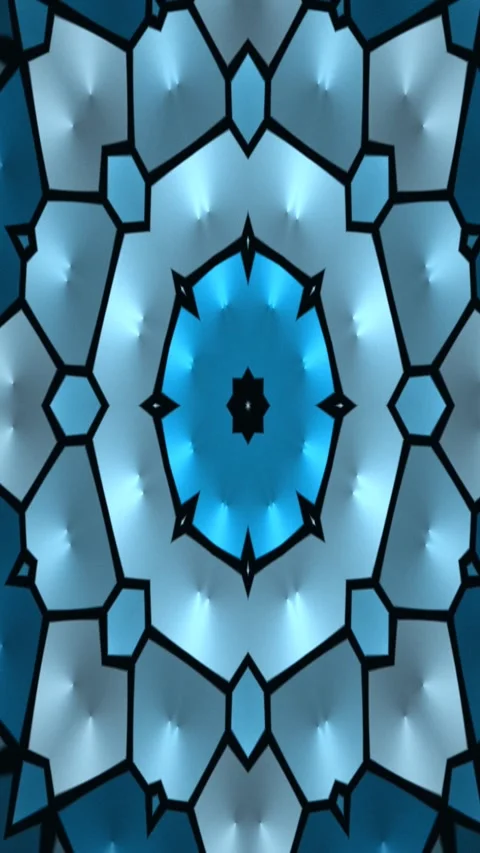 Blue Stained Glass Mosaic Pattern with Symmetrical Floral Geometry Stock Footage 342945953