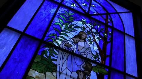 Blue stained glass window Video stock 34682901