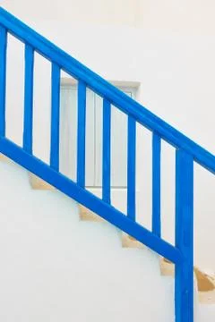 Blue staircase with railing Stock Photos