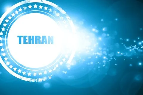 Blue stamp on a glittering background: tehran Stock Illustration