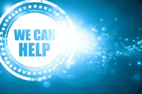 Blue stamp on a glittering background: we can help Illustrazione stock