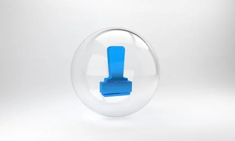 Blue Stamp icon isolated on grey background. Glass circle button. 3D render i Stock Illustration