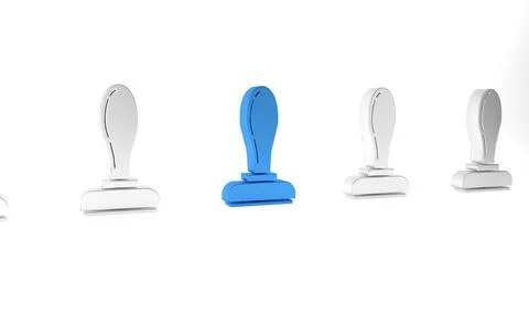 Blue Stamp icon isolated on white background. Minimalism concept. 3D render.. Stock Illustration