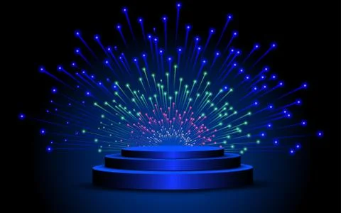 Blue stand with firework in the studio room Stock Illustration