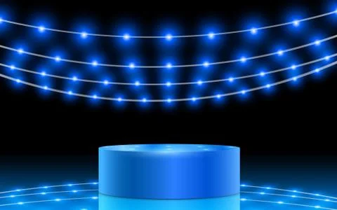 Blue stand with spotlight in the studio room Stock Illustration