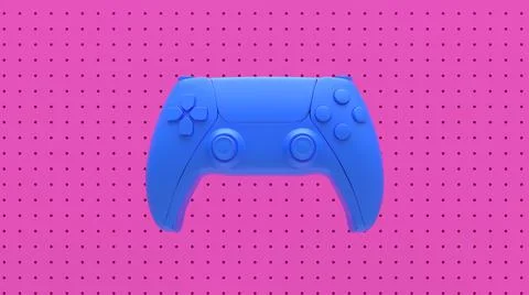 Blue standard videogame controller on a pink background with dots and holes.  스톡 일러스트