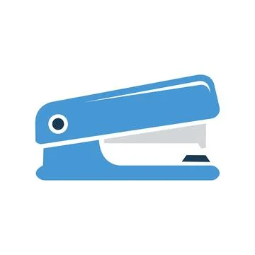A blue stapler with silver staples sits isolated on a white background Stock Illustration