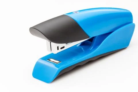 Blue stapler on a white background. Stock Photos