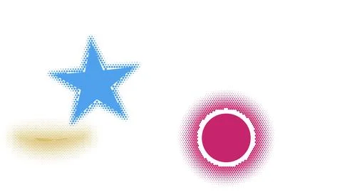 Blue star and pink circle with halftone effect isolated on transparent back.. Stock Illustration