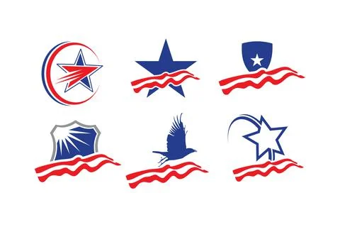 Blue Star and Shield with red Waving Flag Stock-Illustration
