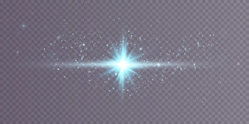 Blue star, on a black background, the effect of glow and rays of light, glowing Illustrazione stock