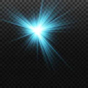 Blue star, on a black background, the effect of glow and rays of light, glowing Stock Illustration