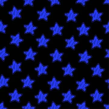 Blue star on black seamless vector pattern. 스톡 일러스트