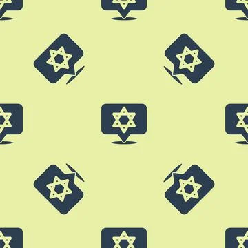 Blue Star of David icon isolated seamless pattern on yellow background. Jewish Stock Illustration