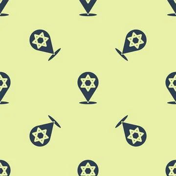 Blue Star of David icon isolated seamless pattern on yellow background. Jewis Stock Illustration