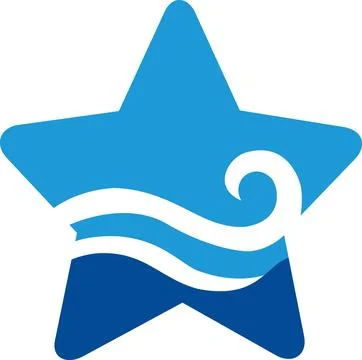 Blue star icon with ocean wave stream symbol Stock Illustration