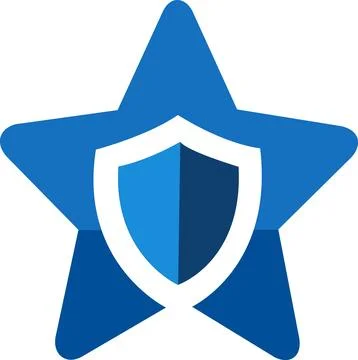 Blue star icon with protective shield security symbol Stock Illustration