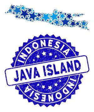 Blue Star Java Island Map Composition and Scratched Seal Stock Illustration