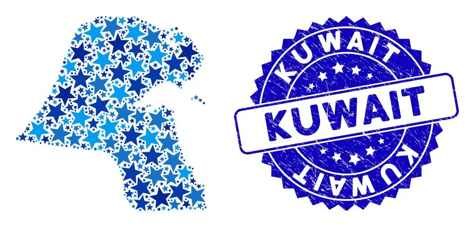 Blue Star Kuwait Map Collage and Distress Stamp Seal Stock Illustration