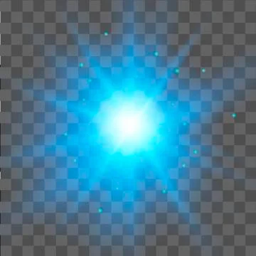 Blue star light effect on transparent background. Glow light effect.  Vector. Stock Illustration
