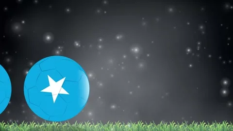 Blue Star Pattern Soccer Balls Bouncing Over Grass Under Night Sky Stock Footage 340195509