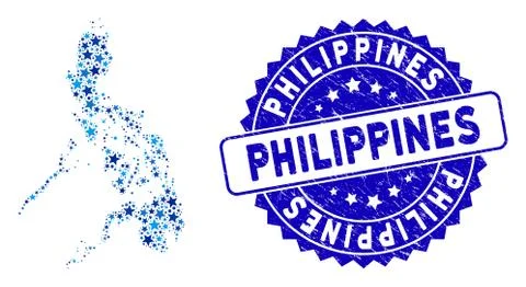 Blue Star Philippines Map Mosaic and Textured Stamp Seal Illustrazione stock