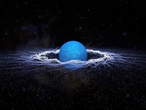 Blue star with rings of particles in the form of curls Stock Illustration