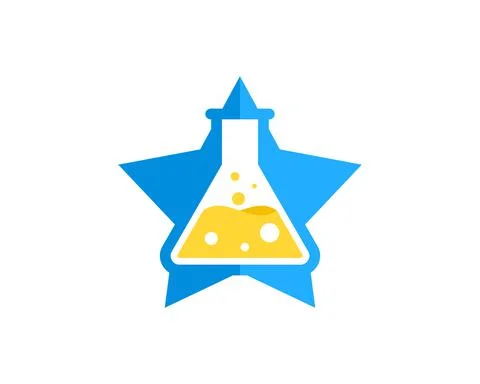 Blue star shape with triangle bottle laboratory inside Stock Illustration