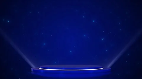 Blue star stage background round platform, soft side spotlights, deep space part Stock Footage 340477567