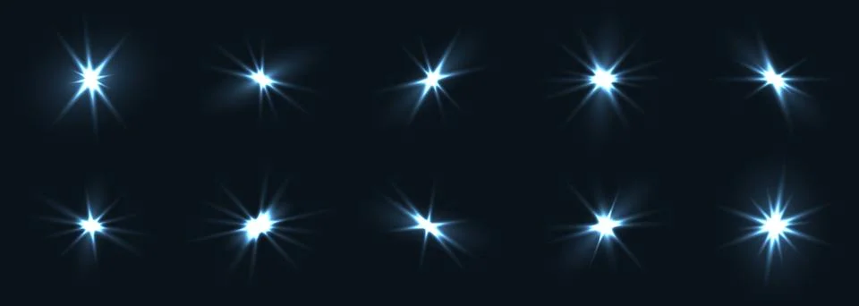 Blue starburst lights vector set, abstract background filled with glinting イラスト素材