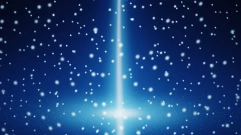 Blue stardust floating through glowing vertical ethereal light beams. 4K Stock Footage 345111455