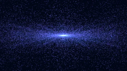 Blue starfield particle cloud forming glowing nebula band in deep space Stock Footage 333189022