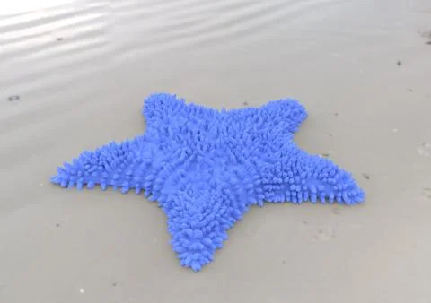 Blue starfish on sandy beach 3d illustration Stock Illustration