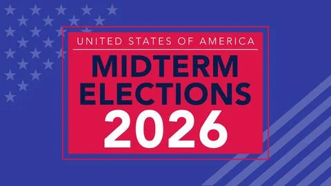 Blue Starry Background Red Frame United States 2026 Midterm Elections Stock Illustration