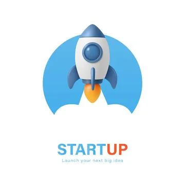 Blue Startup Rocket Launch, Vector Illustration. Startup Business Growth an.. Stock Illustration