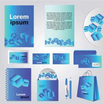 Blue stationery template design with  square elements Illustrazione stock