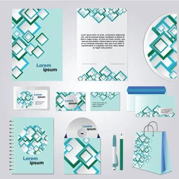 Blue stationery template design with  square elements Stock Illustration