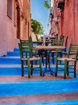 Blue Steps And A Caf Stock Photos
